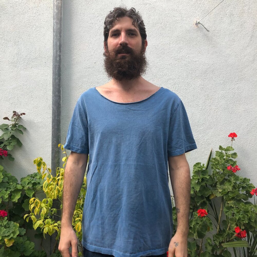 Natural Indigo Dyed Feature Kelven Short Sleeve Shirt Size L